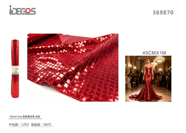 Rotolo di tessuto con paillettes quadrate, 45 cm x 1 m