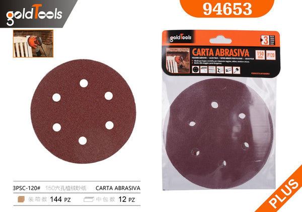 Carta abrasiva a 6 fori, grana 120, formato 150