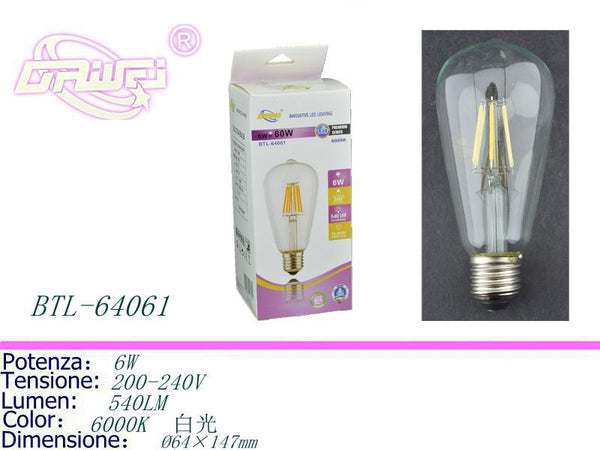 Lampadina decorativa a filamento — BTL-64061, 6 W, 6000 K