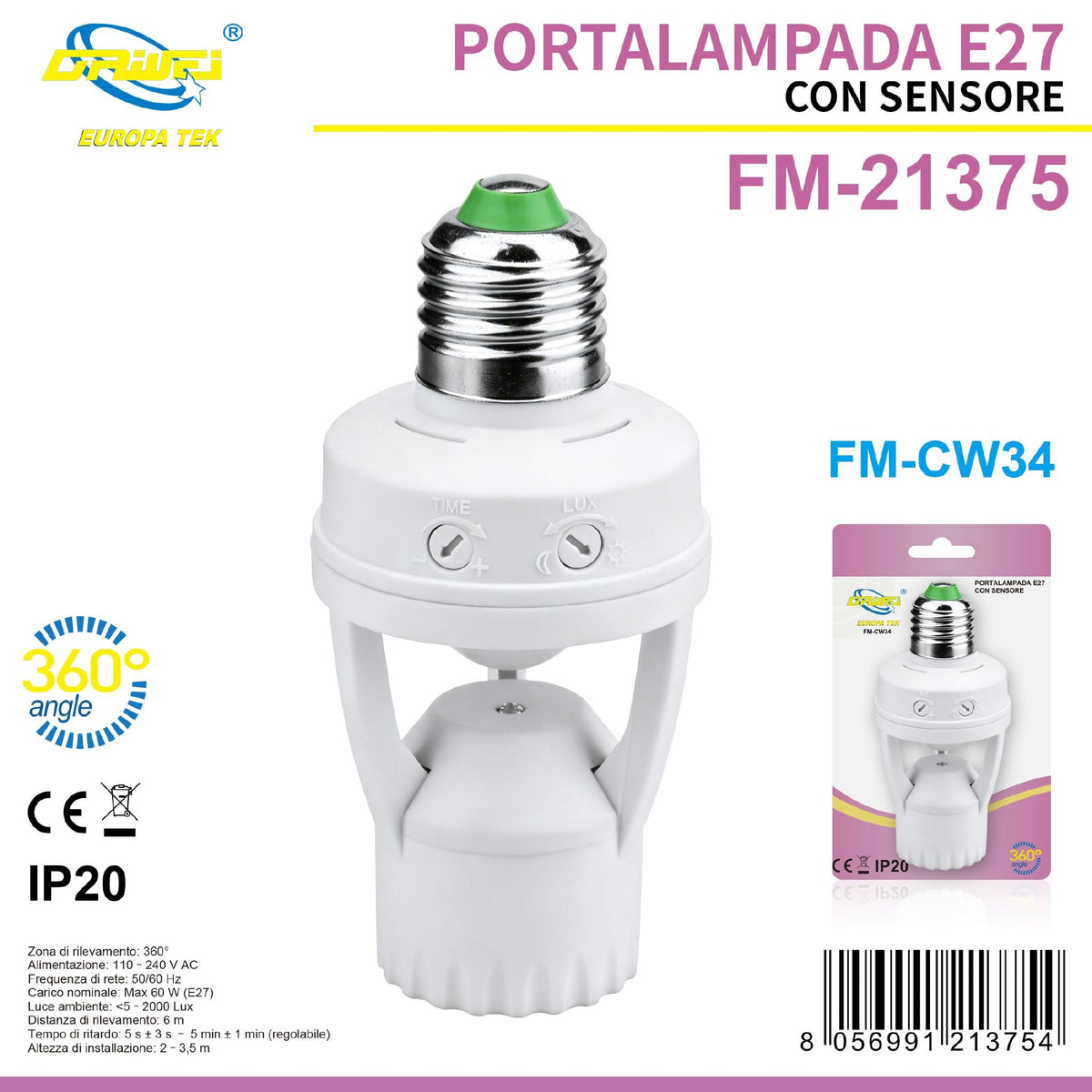 Portalampada E27 con sensore