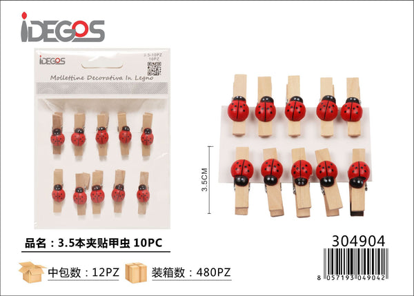 Mollette in legno con coccinelle, 3,5 cm, 10 pezzi