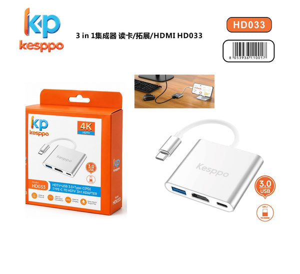 Adattatore USB-C a HDMI con porte USB e USB-C HD033