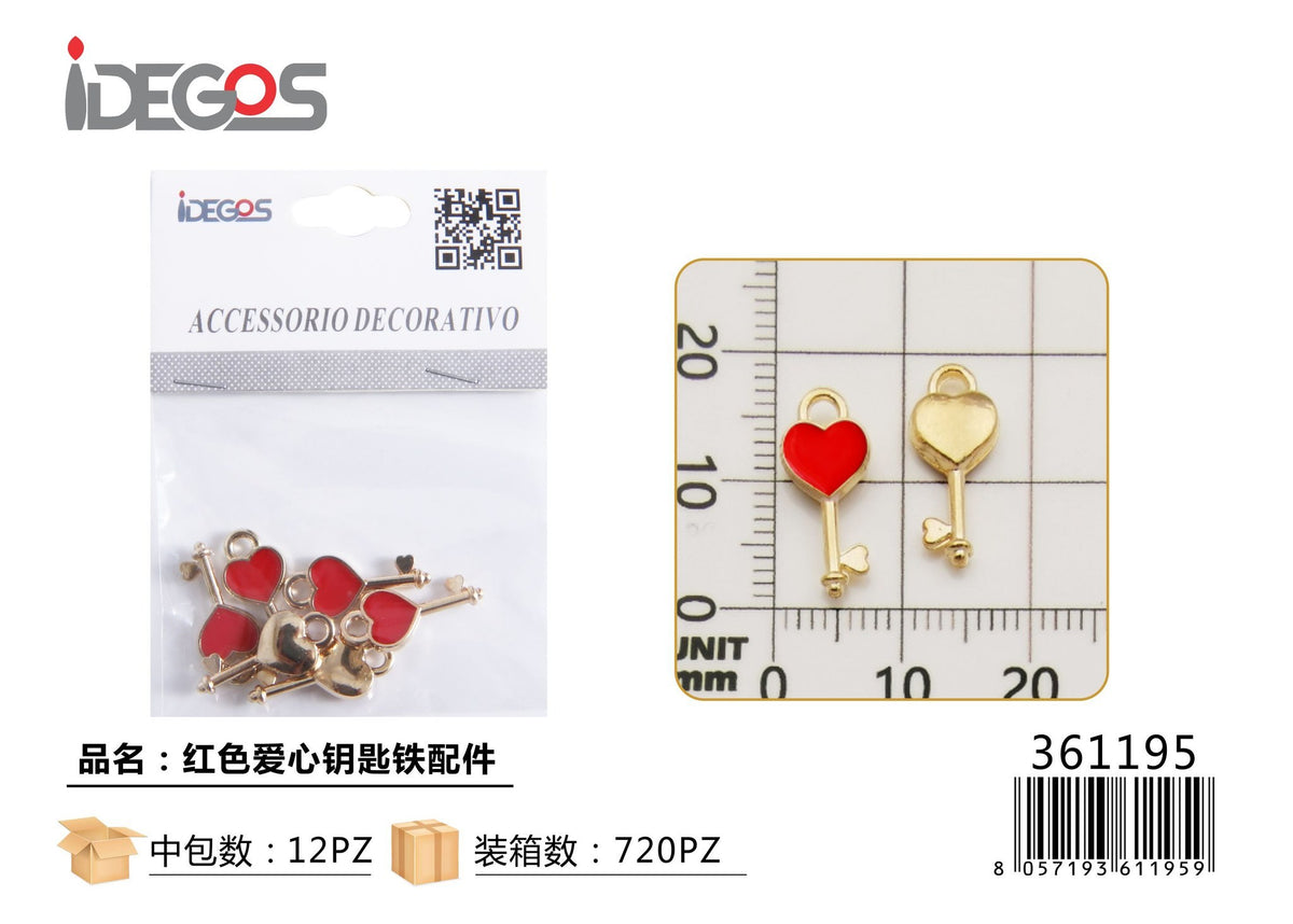 Decorazione Chiave a cuore in metallo, rosso