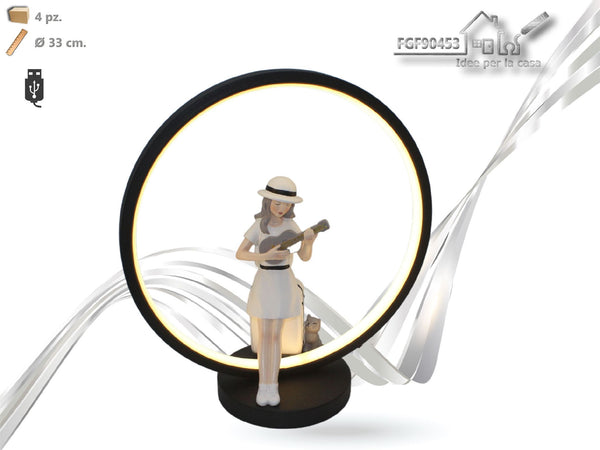 Lampada decorativa ad anello con figura femminile, 33 cm