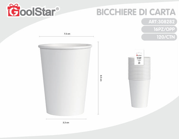 Bicchiere di carta bianco 16 pezzi