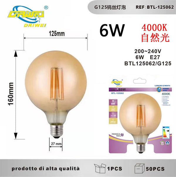 Lampadina decorativa a filamento — BTL-125062, 6 W, 4000 K, E27