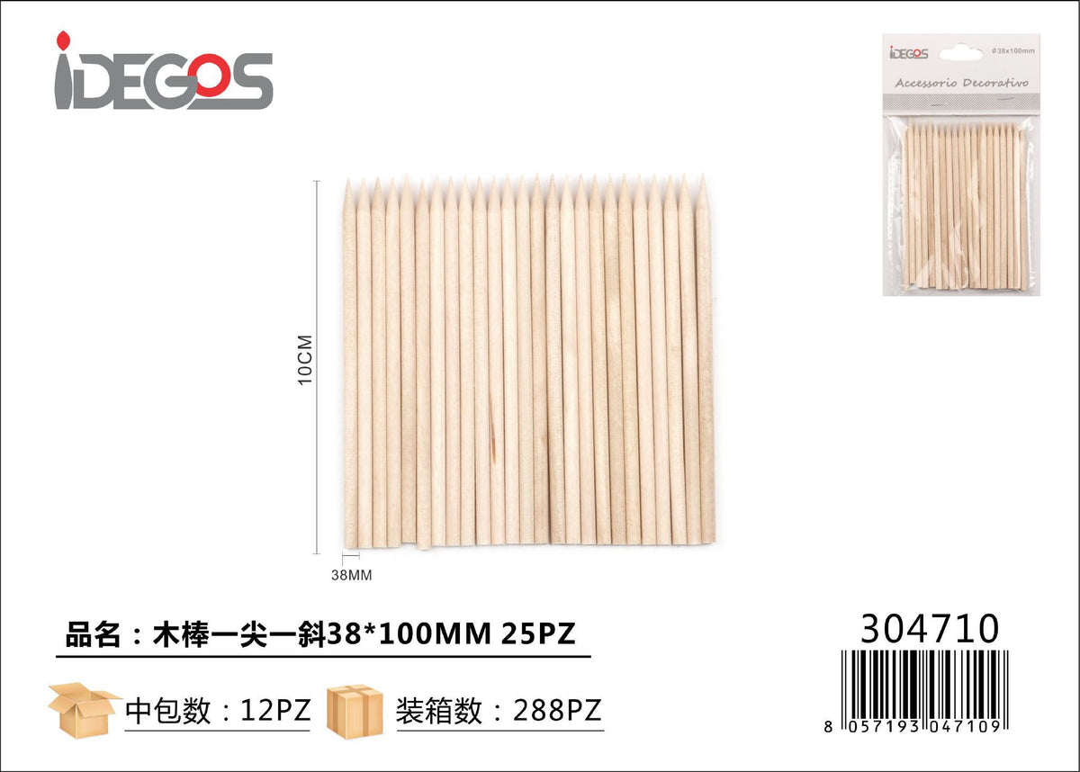 Set di 25 bastoncini in legno con punta ed estremità arrotondata