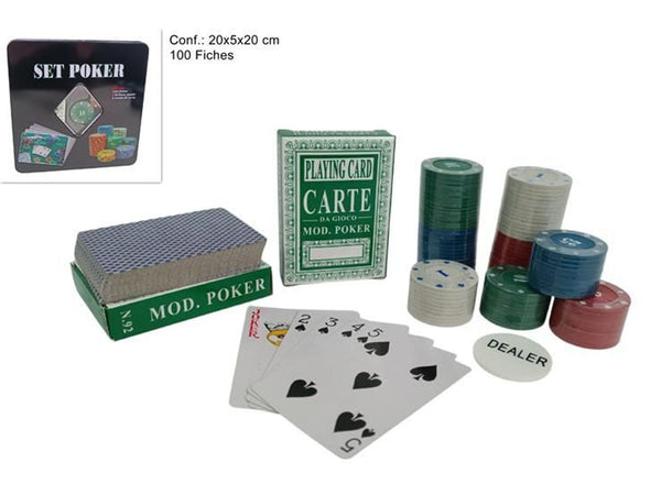 Set da poker con carte e 100 fiches