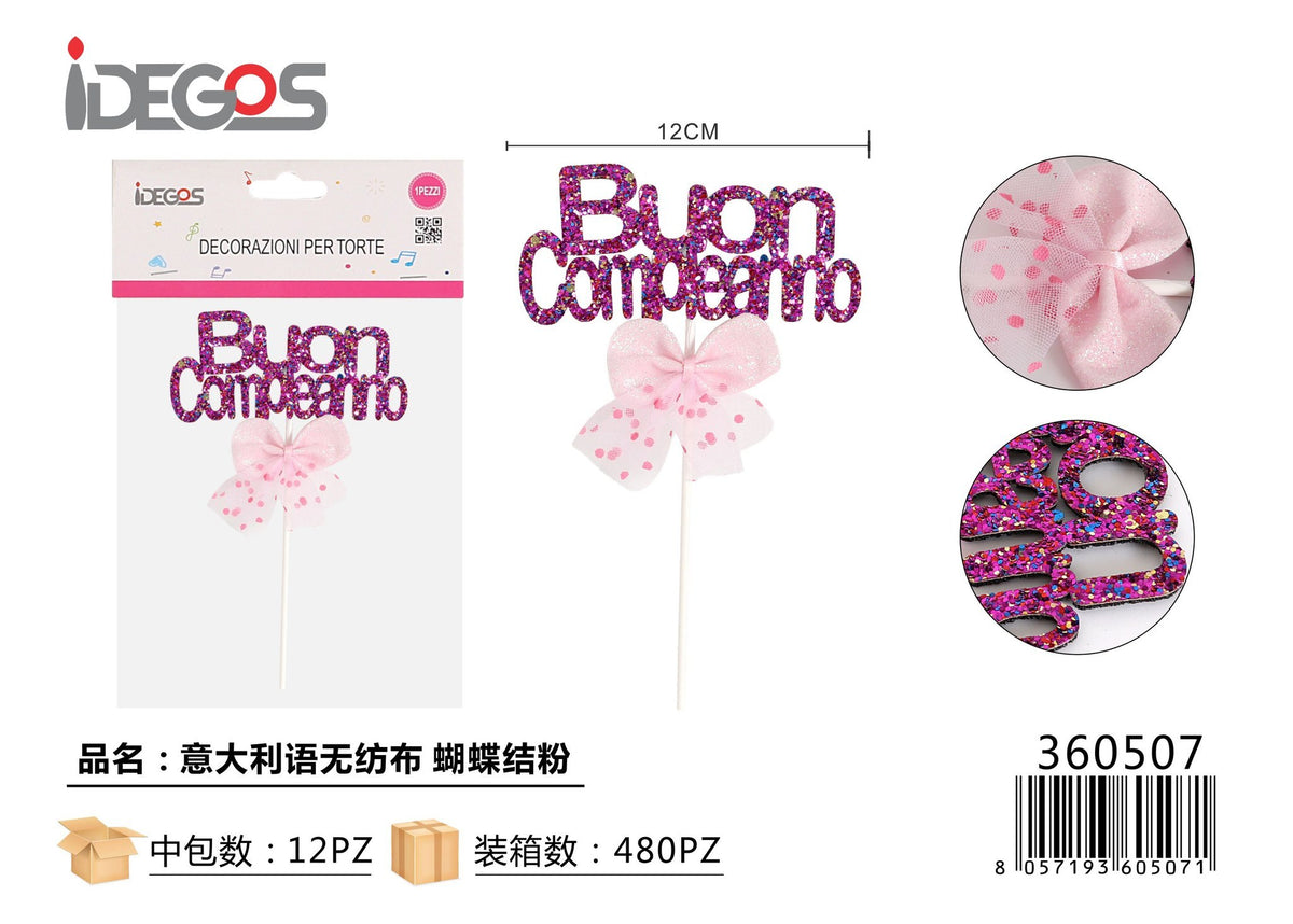 Decorazione per torta Buon Compleanno a fiocco