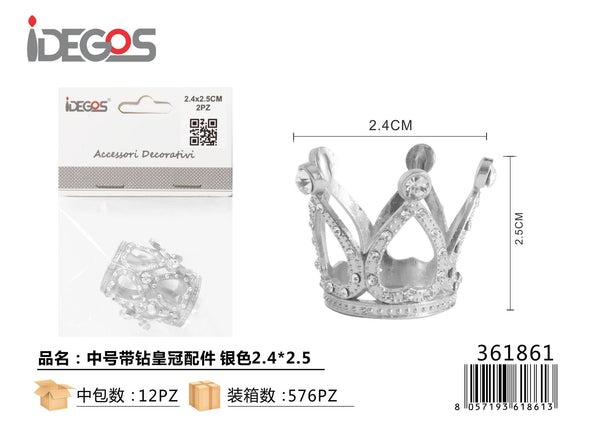 Decorazione Corona media con strass, argento