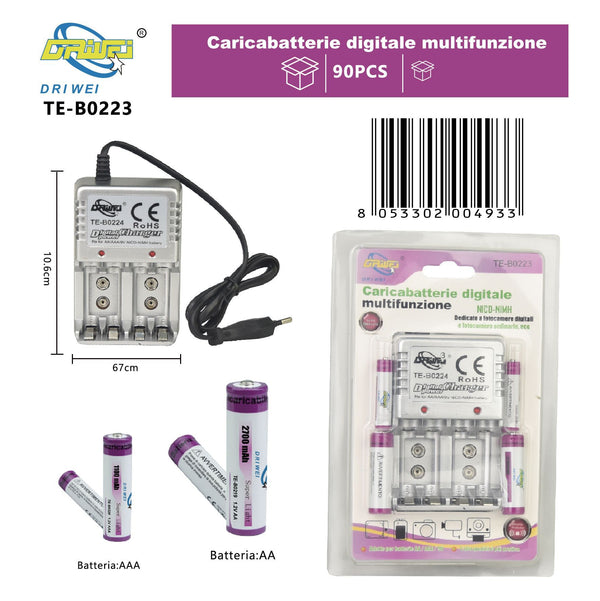 Caricabatterie per pile AA e AAA con batterie