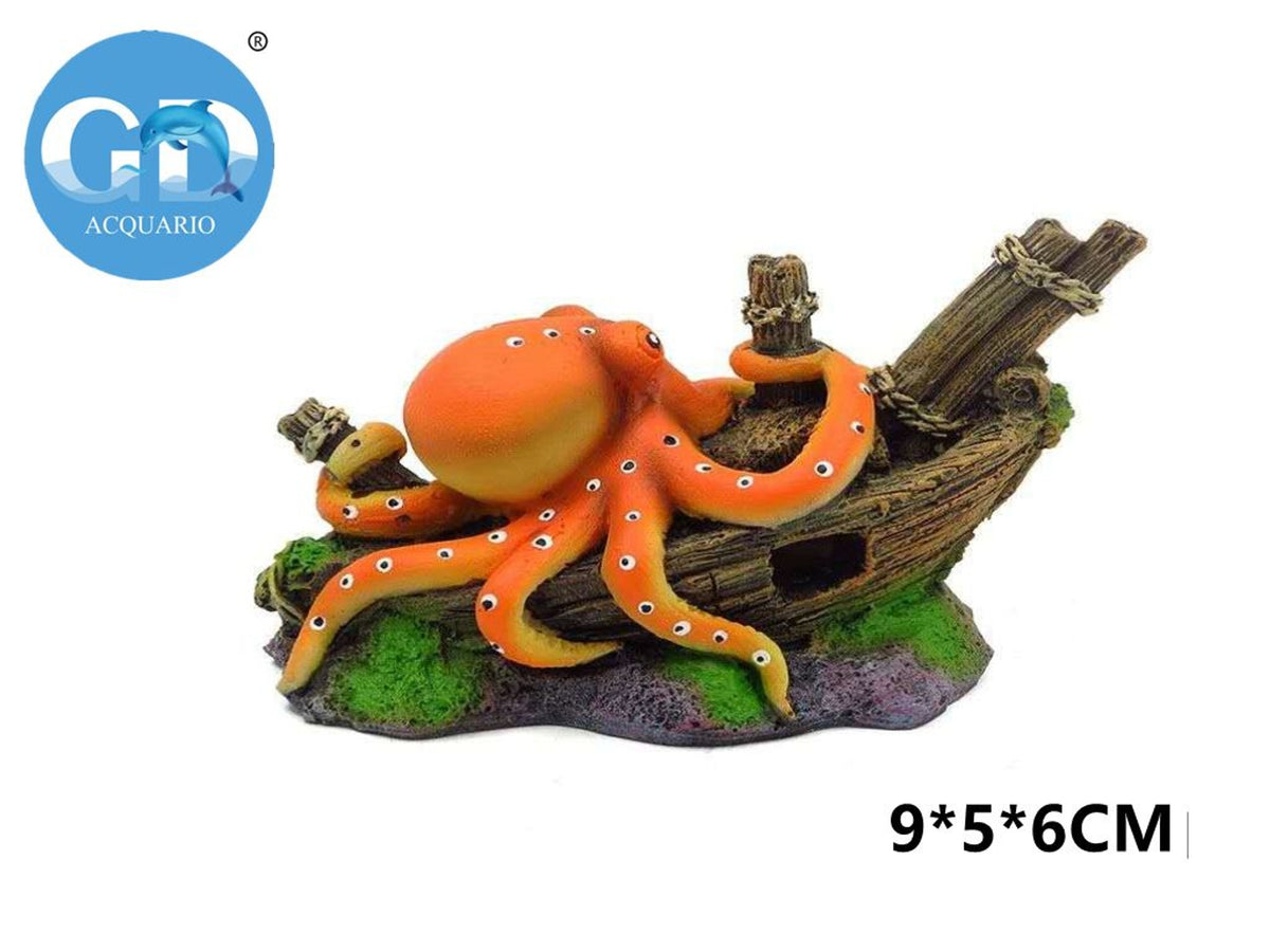 Decorazione per acquario con relitto e polpo 9 × 5 × 6 cm