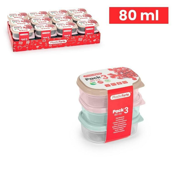 SET 3 CONTENITORE RETTANGOLARE 80ML PLASTICA 9X6.5X8.5CM