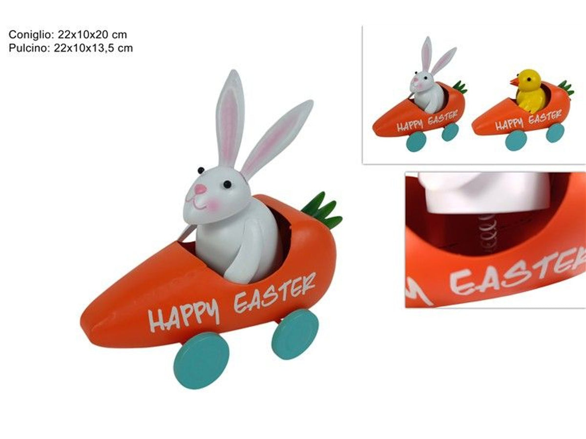 Decorazione pasquale a carota con personaggio a molla