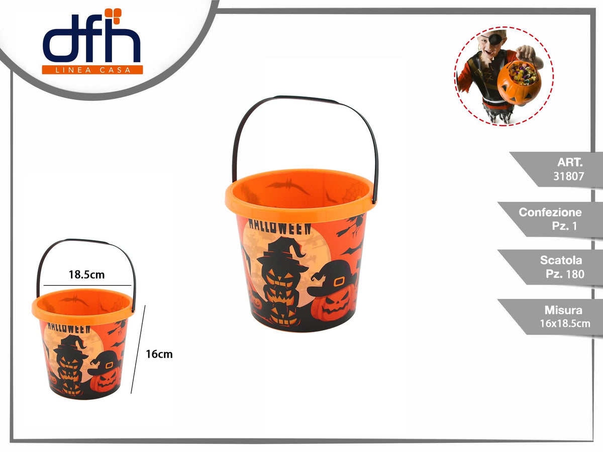 Secchiello Halloween con zucche e pipistrelli
