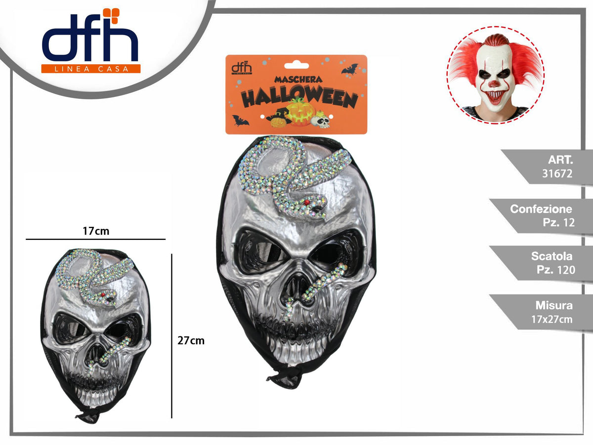 Maschera teschio con rettili decorativi 17 × 27 cm