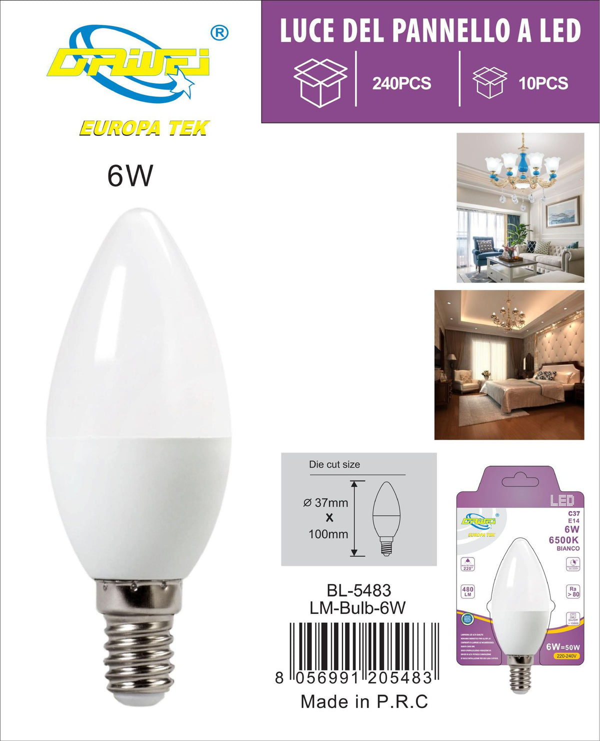 Lampadina decorativa a candela — 6 W, E14