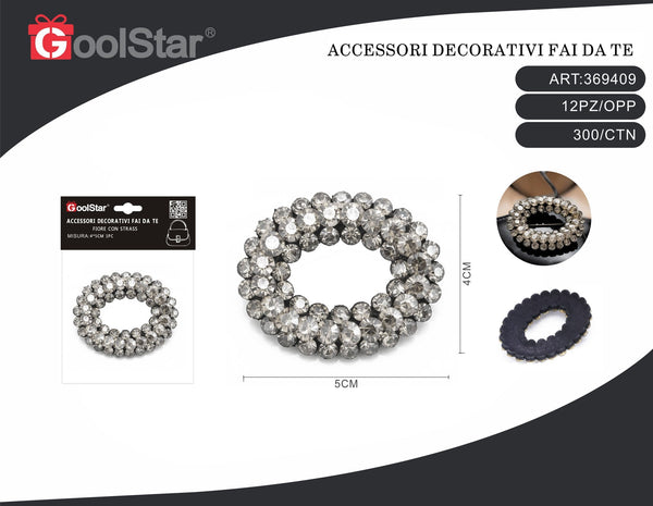 Fibbia decorativa ovale con strass, 5 × 4 cm, due colori