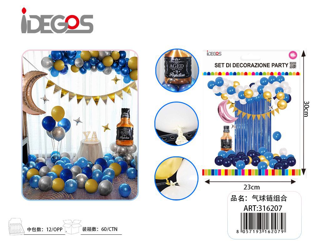 Kit di palloncini a tema Whisky, blu, oro e argento