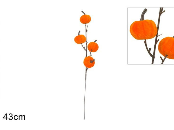 Ramo decorativo con quattro zucche floccate 43 cm