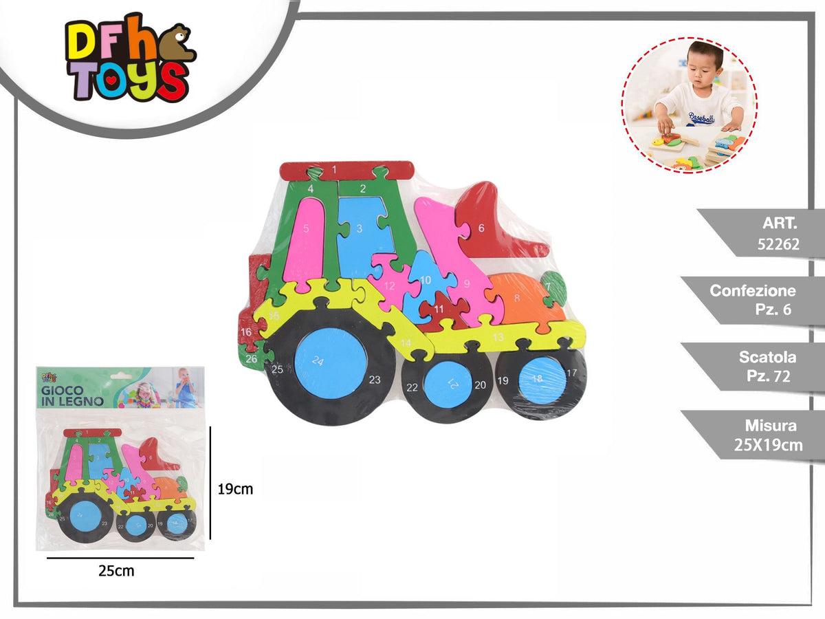 Puzzle numerato in legno a forma di camion
