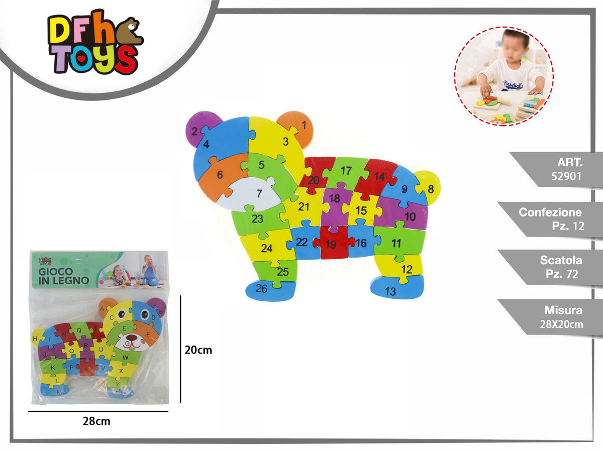 Puzzle in legno orsetto con numeri e lettere