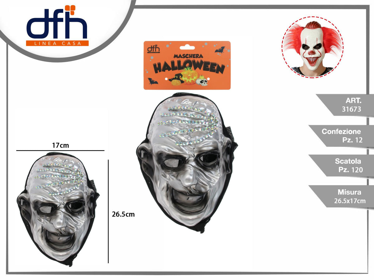 Maschera Halloween argento con mano decorativa