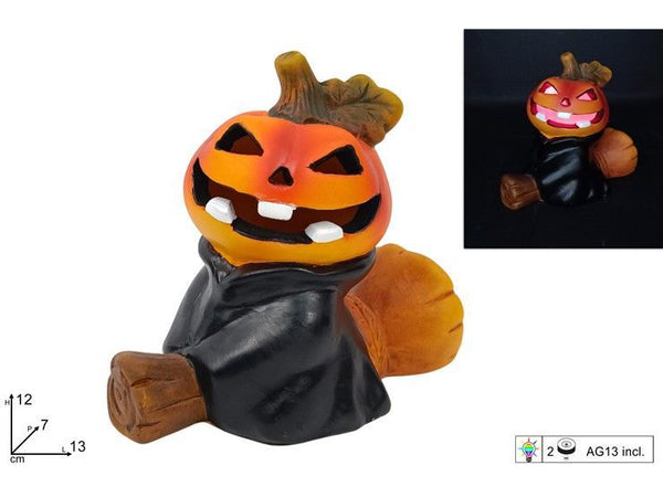 Decorazione luminosa Halloween zucca con scopa