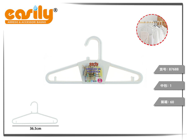 Set di cinque grucce triangolari in plastica da 36,5 cm