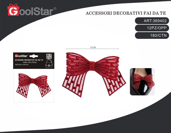 Fiocco decorativo con strass LH-0361, 11 cm, cinque colori