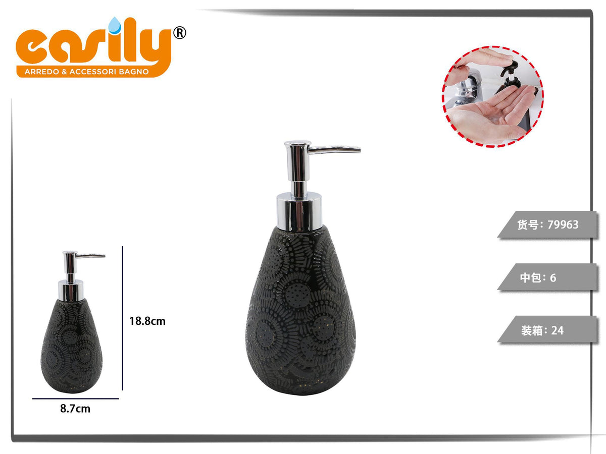 Dispenser sapone in ceramica nera decorata