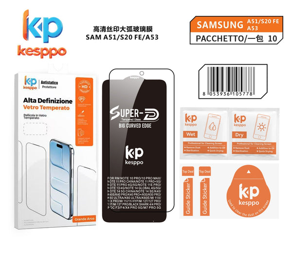 Pellicola in vetro temperato per Samsung Galaxy A51 / Samsung Galaxy S20 FE / Samsung Galaxy A53 – con bordo nero