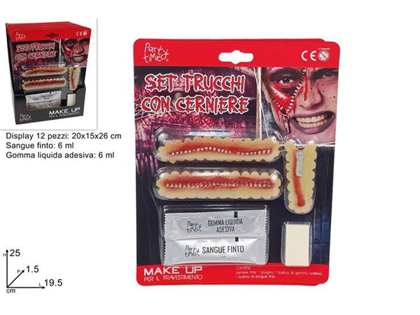 Set trucco Halloween con finte cerniere e sangue