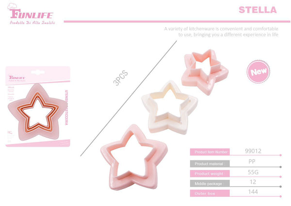 Stampi in plastica per biscotti, stella, confezione da 3 pezzi