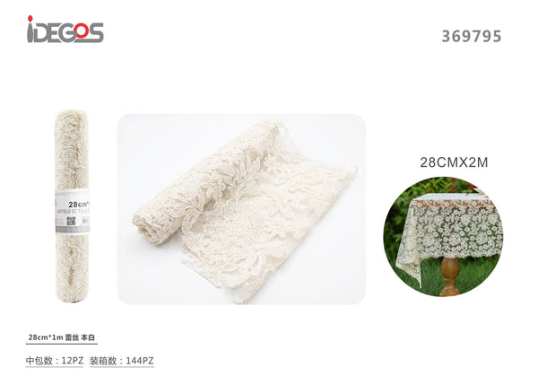 Pizzo decorativo bianco naturale, 28 cm x 1 m