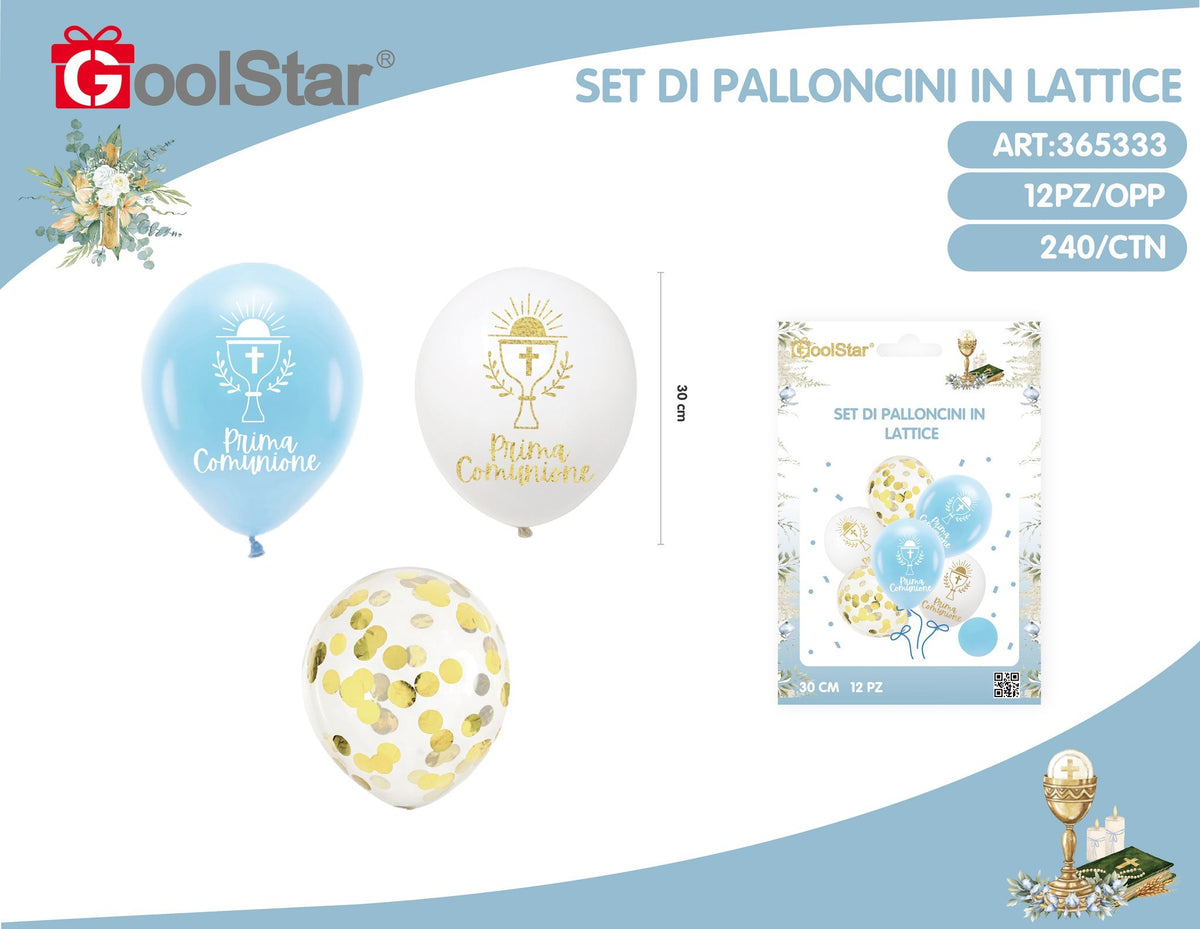 Set di palloncini in lattice prima comunione celeste