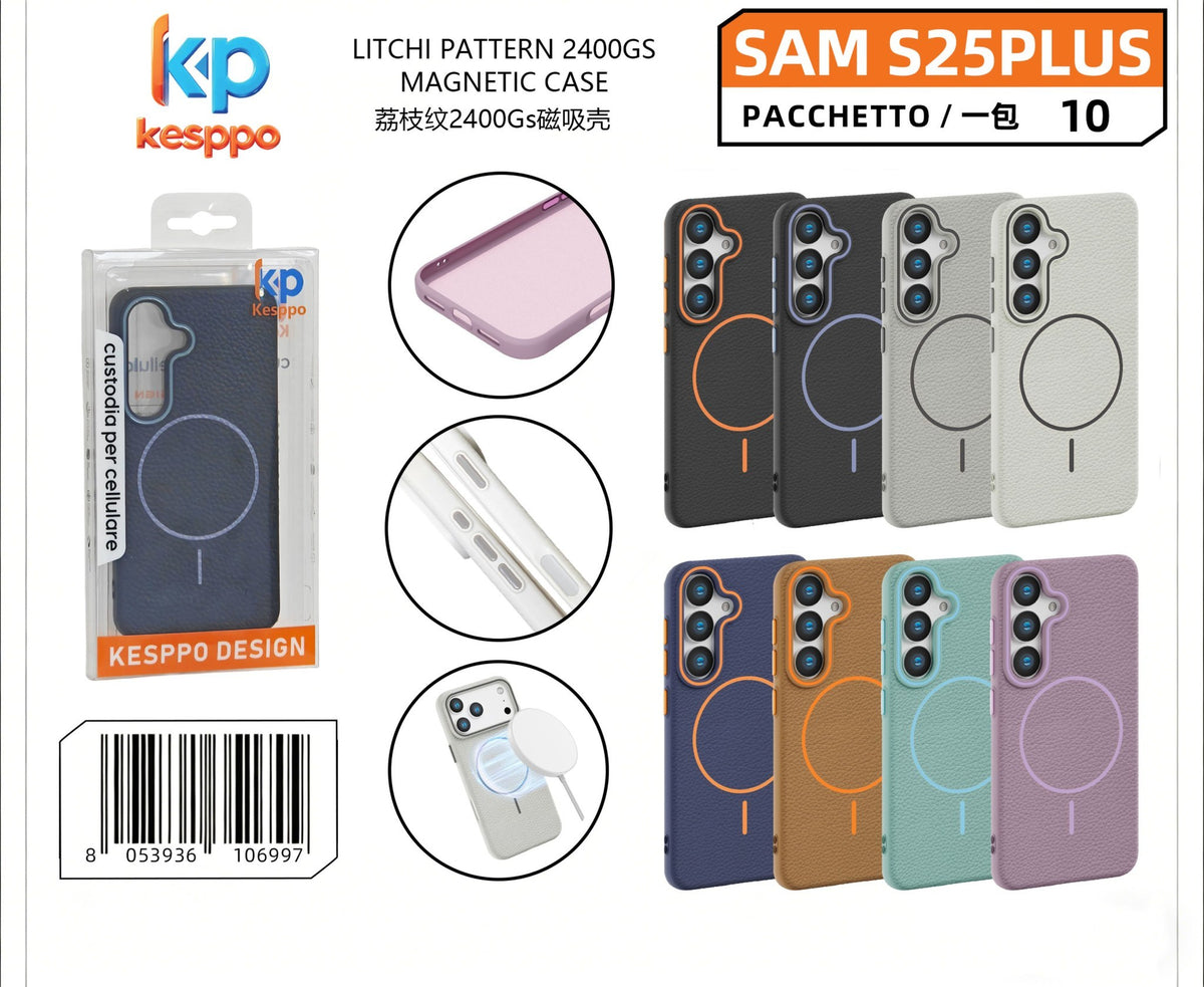 Custodia per Samsung Galaxy S25 Plus – magnetica, con trama litchi