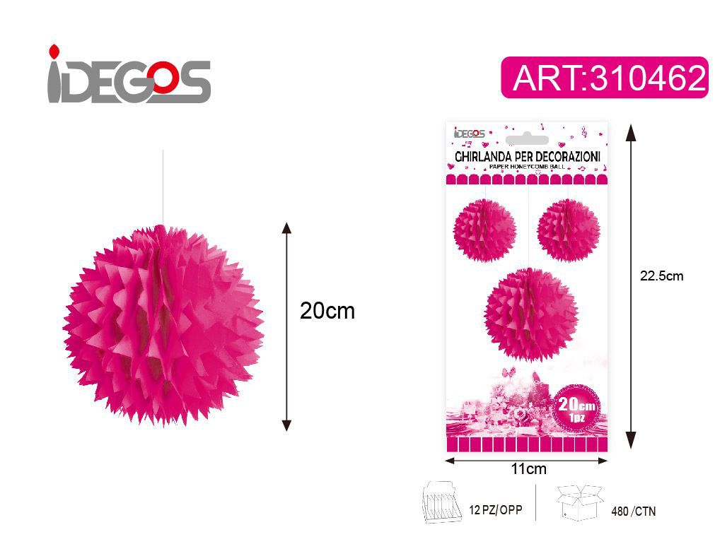 Decorazione in carta a nido d’ape, sfera a punte, magenta