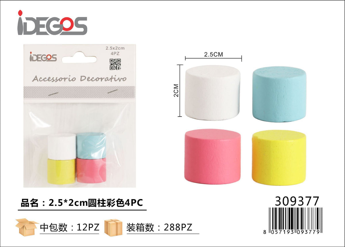 Set di 4 cilindri decorativi in legno colorato