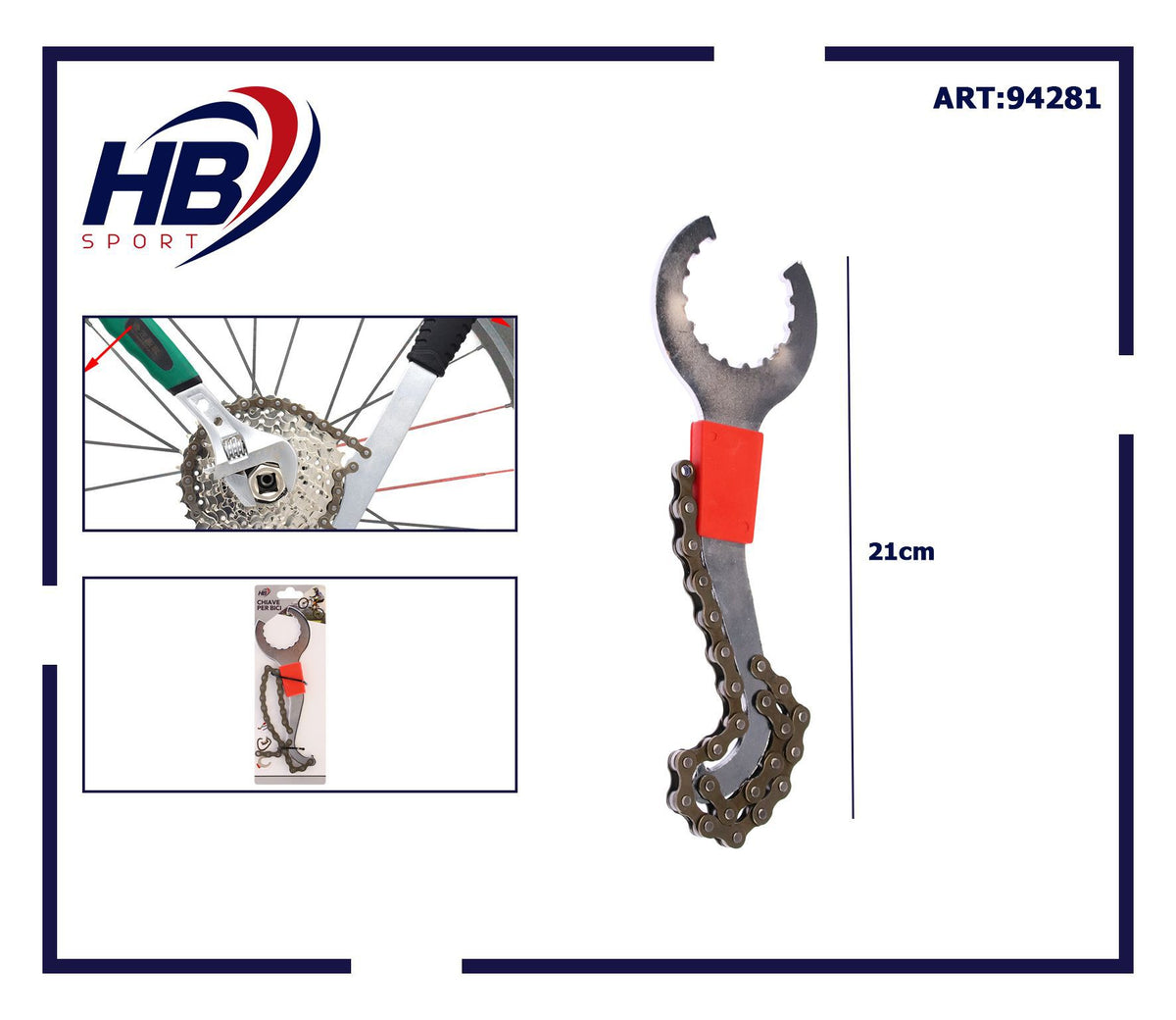 Chiave combinata per bicicletta con frusta a catena 21 cm
