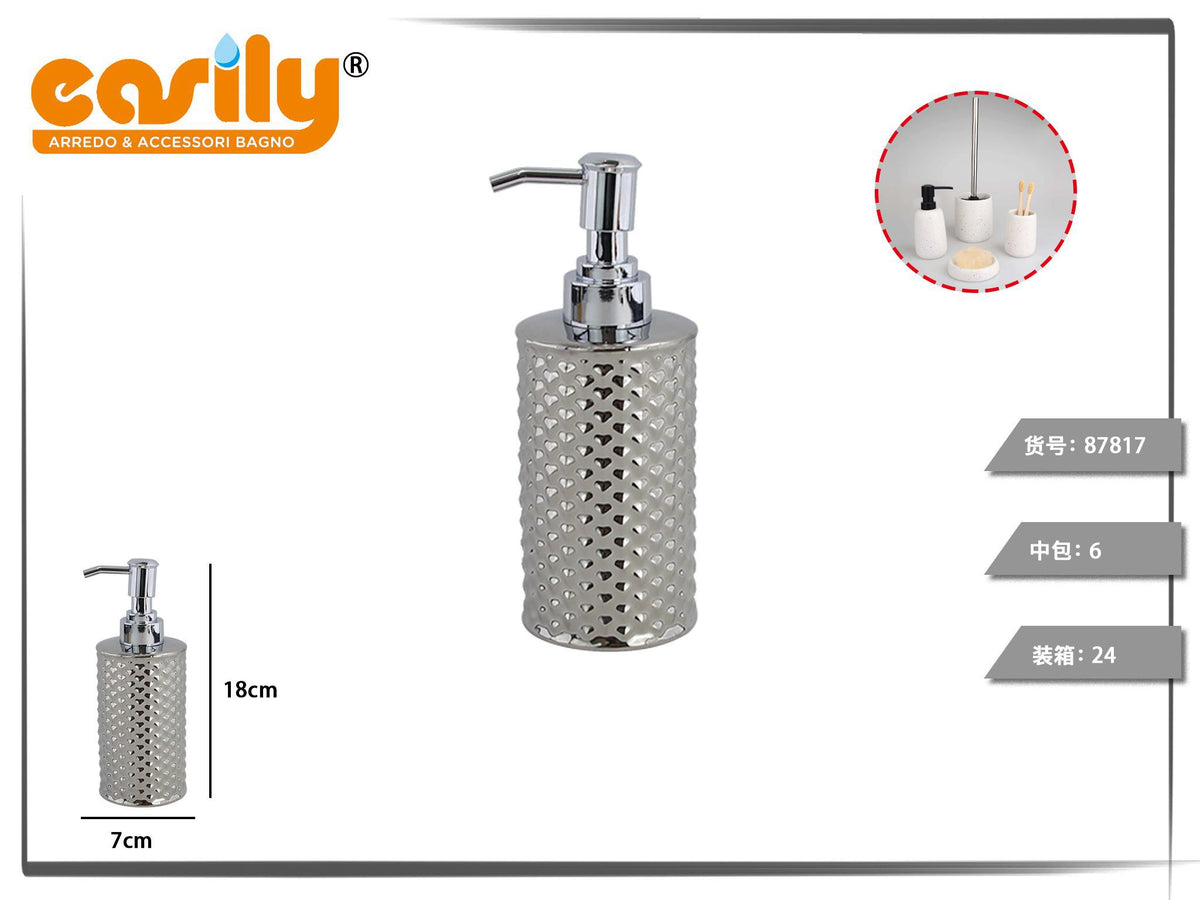 Dispenser sapone in ceramica argentata a rilievo