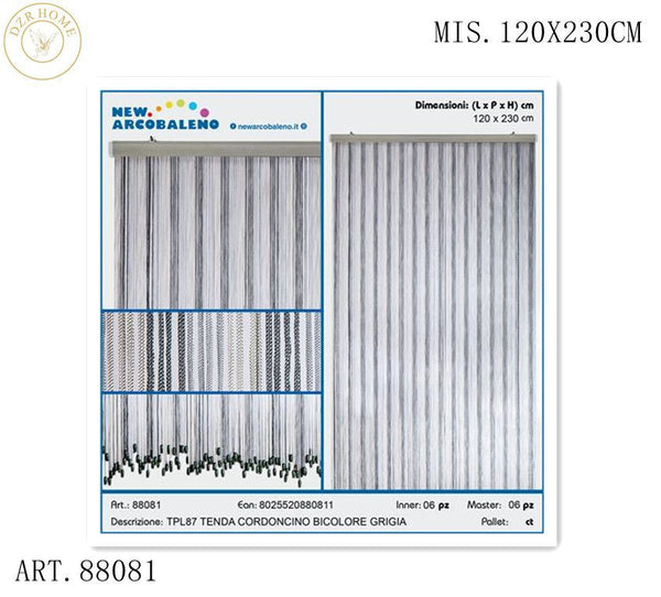 TPL87 TENDA CORDONCINO BICOLORE GRIGIA 120X230CM