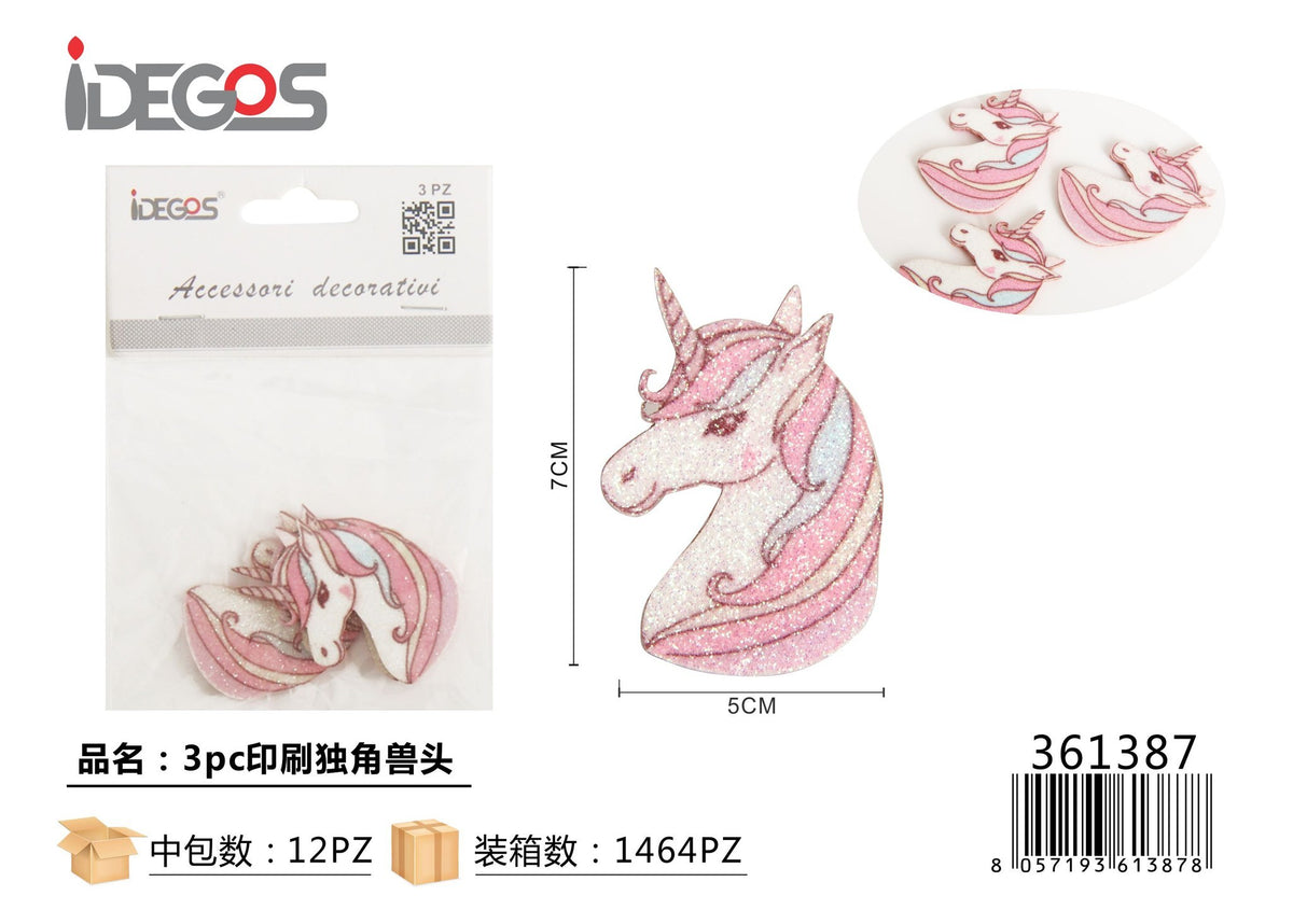 Set di 3 decorazioni a testa di unicorno