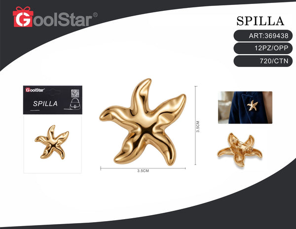 Spilla a stella marina dorata, 3,5 × 3,5 cm