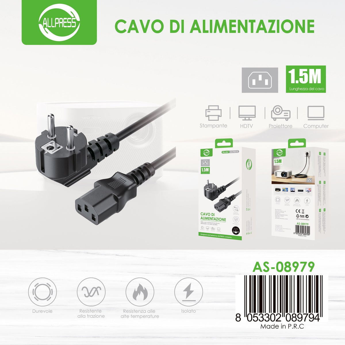 Cavo di alimentazione con spina europea