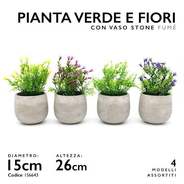 Pianta artificiale con fiori in vaso grigio 26 cm