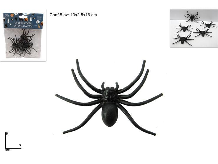 Set di cinque ragni decorativi neri 7 × 6 cm
