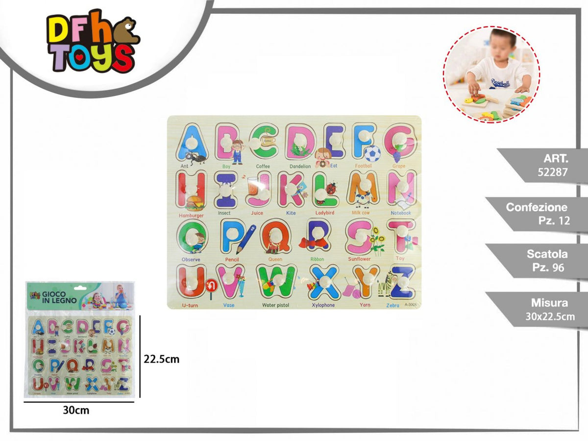 Puzzle in legno con alfabeto e pomelli