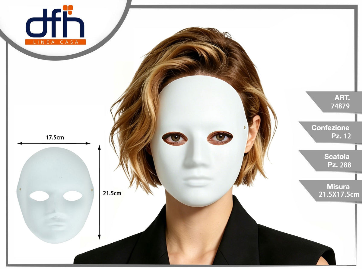 Maschera bianca in cartapesta da 21,5 × 17,5 cm