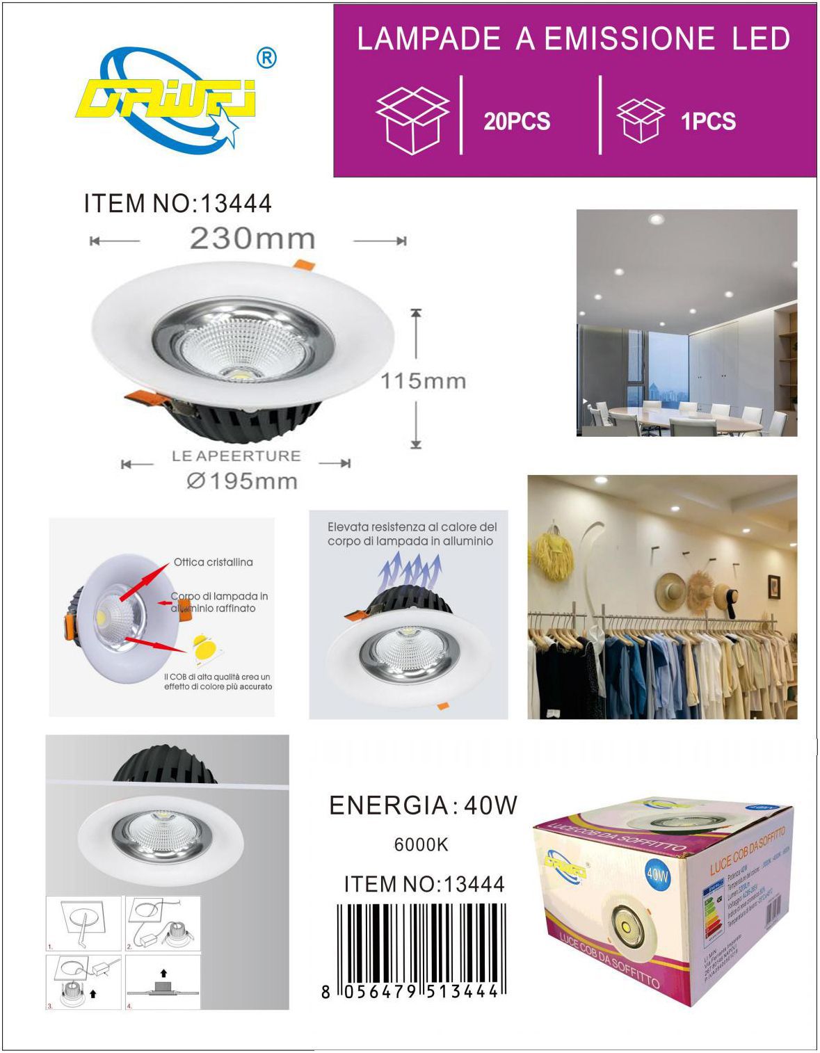 Faretto da soffitto — 40 W